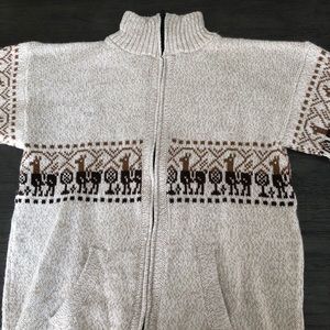Alpaca Knit Zip Up Hoodie Cream Sweater Ethnic